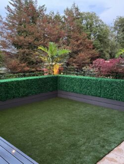 Terrace planter with artificial plants and LED up-lighting
